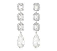 EVER FAITH Rhinestone Crystal Wedding Prom Jewellery Fashion Rectangular Teardrop Chandelier Bridal Dangle Long Earrings for Women Bride Bridesmaids Clear Silver-Tone