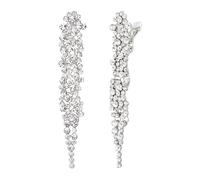 EVER FAITH Rhinestone Crystal Wedding Statement Clip-on Earring, Art Deco Chandelier Bridal Long Dangle Earrings for Women Bride Clear Silver-Tone