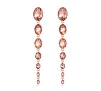 EVER FAITH Rhinestone Long Drop Dangle Earrings for Women, Champagne Colored Oval Crystal Dangling Teardrop Chandelier Statement Elegant Bridal Earring for Wedding Prom Party Bride Bridesmaids