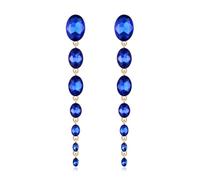 EVER FAITH Rhinestone Long Drop Dangle Earrings for Women, Royal Blue Oval Crystal Dangling Teardrop Chandelier Statement Elegant Bridal Earring for Wedding Prom Party Bride Bridesmaids Gold-Tone