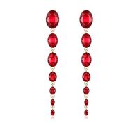 EVER FAITH Rhinestone Long Drop Dangle Earrings for Women, Ruby Red Oval Crystal Dangling Teardrop Chandelier Statement Elegant Bridal Earring for Wedding Prom Party Bride Bridesmaids Gold-Tone