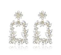 EVER FAITH Rhinestone Rectangle Dangle Earrings for Women, Glitter Crystal Fashion Trendy Large Big Geometric Statement Drop Earring Wedding Party Jewellery Gifts for Brides Bridal Clear Gold-Tone