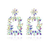 EVER FAITH Rhinestone Rectangle Dangle Earrings for Women, Glitter Crystal Fashion Trendy Large Big Geometric Drop Earring Wedding Jewellery Gifts for Brides Bridal Iridescent Clear AB Gold-Tone