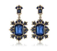 EVER FAITH Rhinestone Vintage Victorian Flower Dangle Earring for Women, Blue Square Crystal Antique Art Deco Costume Pirate Jewellery Accessories for Halloween Cosplay Party