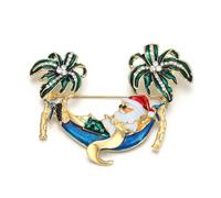EVER FAITH Santa Claus on Vacation Brooch for Women, Cute Christmas Brooches Sparkly Crystal Tropical Themed Green Hawaii Palm Tree Xmas Lapel Pin Christmas Jewellery Gifts Accessories Gold-Tone