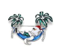 EVER FAITH Santa Claus on Vacation Brooch for Women, Cute Christmas Brooches Sparkly Crystal Tropical Themed Green Hawaii Palm Tree Xmas Lapel Pin Christmas Jewellery Gifts Accessories Silver-Tone