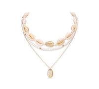 Ever Faith Shell Necklace for Women, Boho Handmade Natural Seashell Layered Choker Collar Necklaces Beach Jewellery for Summer Outfits Surfer Beachy Accessories Beige