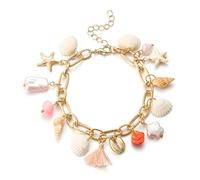Ever Faith Shell Starfish Bracelet Conch Sea Shell Pearls Charm Bracelet Summer Boho Bohemian Statement Ocean Themed Beach Jewellery for Women
