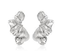 EVER FAITH Silver Flower Earrings for Women, Fashion Chunky Statement Tropical Floral Petal Earring Summer Boho Jewellery for Beach Holiday Wedding Formal Party