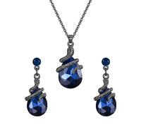 Ever Faith Snake Pendant Necklace with Earrings Set Halloween Costume Snakes Jewellery Set Goth Serpent Greek Medusa Cosplay Accessories for Women Blue