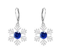 EVER FAITH Snowflake Dangle Earrings for Women, 925 Sterling Silver Blue CZ Snowflake Earrings Christmas Jewelry