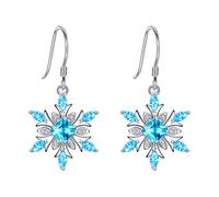 EVER FAITH Snowflake Earrings, 925 Sterling Silver Sky Blue Cubic Zirconia, Christmas Earrings Gift for Family