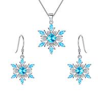 Ever Faith Snowflake Jewelry Set, 925 Sterling Silver Sea Blue CZ, Winter Snowflake Necklace Earrings Set