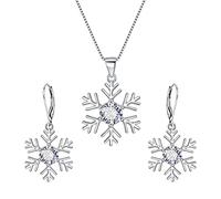 Ever Faith Snowflake Jewelry Set for Women, 925 Sterling Silver White CZ Snowflake Pendant Necklace Leverback Earrings Set