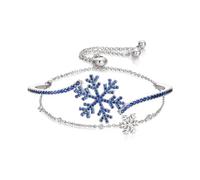 Ever Faith Sparkle Cubic Zirconia Snowflake Bracelet Winter Flower Layered Bangle Adjustable Link Bracelets Christmas Jewellery Gift for Woman Royal Blue Silver-Tone