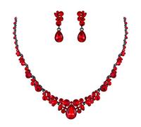 Ever Faith Sparkly Crystal Floral Bridal Jewellery Set Red Black-Tone