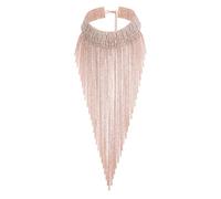 Ever Faith Sparkly Rhinestone Statement Tassel Chunky Choker Necklace for Women, Glitter Crystal Fringe Chain Bib Collar Necklaces Costume Jewelry for Wedding Prom Party Clear Rose Gold-Tone