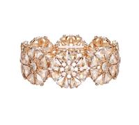 Ever Faith Sparkly Rhinestone Stretch Bracelet Wedding Prom Champagne Color Crystal Flower Adjustable Elastic Bracelets for Brides Bridal