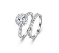 Ever Faith Sparkly White Round Cubic Zirconia Wedding Band Gorgeous Eternity Engagement Bridal Ring Set for Woman Size M