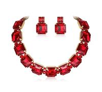 Ever Faith Square Crystal Statement Jewelry Sets for Bride, Sparkly Rhinestone Choker Necklace Earrings Set for Women Black Gold-Tone