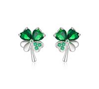 EVER FAITH St Patricks Day Clip On Earrings, Green Leaf Lucky Clover Small Shamrock Stud Earring for Non Pierced Ears Irish Holiday Jewellery Gifts for Women Girls Silver-Tone