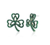 EVER FAITH St. Patrick's Day Lucky Three Leaf Clover Pierced Stud Earring, Heart-Shaped Crystal Green Celtic Knot Leaf Earring Irish Holiday Jewellery Gift for Women