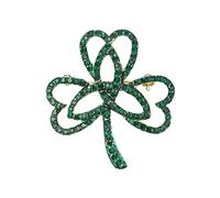 EVER FAITH St. Patrick's Day Three Leaf Clover Brooch, Good Luck Celtic Knot Green Crystal Brooch Pin Irish Holiday Jewelry Gift for Woman Girl