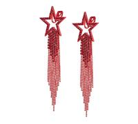 EVER FAITH Star Tassel Clip-on Earrings for Women Girls, Crystal Long Waterfall Beaded Fringe Holiday Chandelier Dangle Drop Statement Earring Costume Jewellery Red Red-Tone
