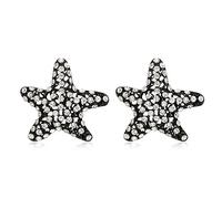 EVER FAITH Starfish Earrings for Women Girls, Sparkly Crystal Summer Beach Vacation Vintage Large Big Starfish Stud Earrings Black