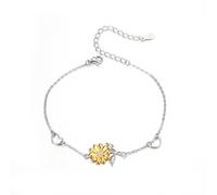 Ever Faith Sunflower and Double Love Heart Charm Hypoallergenic Adjustable Link Bracelet