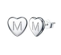 EVER FAITH Tiny Heart Initial Letter M Stud Earrings, 925 Sterling Silver Small Alphabet Earrings Jewelry for Women Kids Teen Girls Sensitive Ears