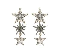 EVER FAITH Triple Star Drop Dangle Earrings for Women, Rhinestone Crystal Vintage Boho Style Big Stars Dangling Earring Celestial Jewellery Gifts Hypoallergenic Antique Gold-Tone
