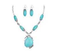 Ever Faith Turquoise Jewelry Set for Women, Vintage Boho Western Style Blue Turquoise 3 Layers Multi Strand Statement Bib Necklaces Fashion Jewelry