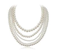 Ever Faith Vintage 5 Layered Faux Pearls Choker Necklace for Women, 1920s Cosply Party Accessories Multi-Strand Simulated Pearl Bib Collar Statement Necklaces for Prom