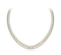 Ever Faith Vintage Great Gatsby 1920s Wedding Prom Party Jewelry Double Layered Cream Faux Pearls Strand Choker Necklace for Women