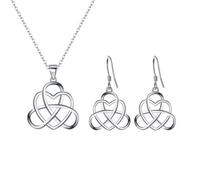 Ever Faith Vintage Heart Shaped Irish Celtic Knot Triquetra Pendant Necklace and Dangle Earrings Set