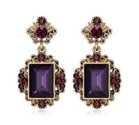 EVER FAITH Vintage Rhinstone Drop Dangle Earrings for Women, Purple Square Crystal Floral Leaf Victorian Style Art Deco Pirate Costume Wedding Party Jewellery Accessories Antique Gold-Tone