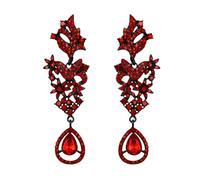 EVER FAITH Vintage Statement Teardrop Dangle Earrings, Costume Wedding Party Jewellery Art Deco Rhinestone Long Drop Chandelier Earrings for Women Red Black-Tone