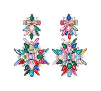 EVER FAITH Vintage Style Large Art Deco Rhinestone Crystal Chunky Statement Drop Dangle Earrings Wedding Prom Pageant Drag Queen Statement Earring Costume Jewelry for Women Multicolor
