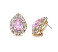 EVER FAITH Wedding Austrian Crystal Stud Earrings for Bride, Elegant Teardrop Rhinestone Earrings Jewelry for Women Pink Gold-Tone