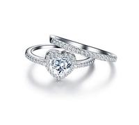 Ever Faith Wedding Bridal Rings, White Cubic Zirconia Love Heart Promise Ring Set Size T 1/2