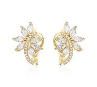 EVER FAITH Wedding Marquise Cubic Zirconia Stud Earrings for Bride, Stunning Art Deco Dainty Pierced Huggie Hoop Earrings for Women Girls Clear 14K Gold-Tone