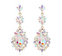 EVER FAITH Wedding Party Earrings for Bridal Brides, Iridescent Clear AB Rhinestone Statement Leaf Drop Dangle Earrings for Women