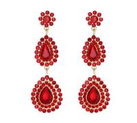 EVER FAITH Wedding Party Earrings for Brides Bridal, Sparkly Rhinestone Crystal Teardrop Long Dangle Earring Costume Jewellery for Women Red Gold-Tone