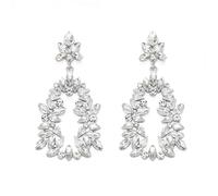 EVER FAITH Wedding Party Earrings for Women, Sparkly Marquise Rhinestone Crystal Vintage Large Statement Oval Hoop Drop Dangle Earring Jewellery Accessories Gifts for Brides Bridal Clear Silver-Tone