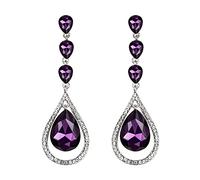 EVER FAITH Wedding Party Rhinestone Crystal Twist Teardrop Statement Pierced Drop Dangle Earrings Purple