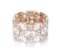 Ever Faith Wedding Prom Bracelet for Women, Radiant Cut Austrian Rhinestones Crystal 3 Layers Elastic Stretch Wide Bracelet Jewellery for Brides Bridesmaid Clear Gold-Tone