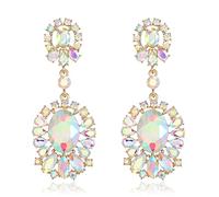 EVER FAITH Wedding Prom Party Earrings for Women, Sparkly Rhinestone Crystal Vintage Art Deco Drop Dangle Earrings Iridescent Clear AB Gold-Tone