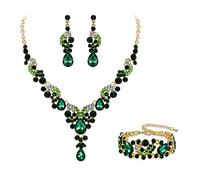 Ever Faith Wedding Vintage Floral Jewellery Set Green Gold-Tone