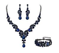 Ever Faith Wedding Vintage Floral Jewellery Set, Navy Blue Black-Tone